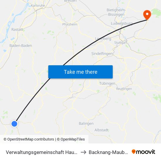 Verwaltungsgemeinschaft Hausach to Backnang-Maubach map