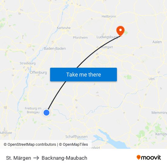 St. Märgen to Backnang-Maubach map