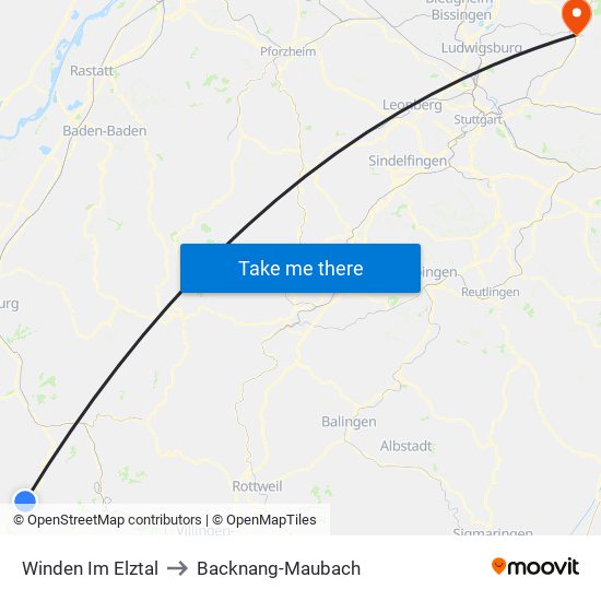 Winden Im Elztal to Backnang-Maubach map