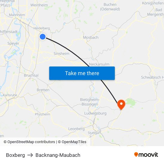 Boxberg to Backnang-Maubach map