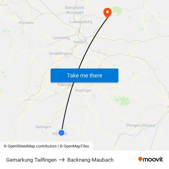 Gemarkung Tailfingen to Backnang-Maubach map