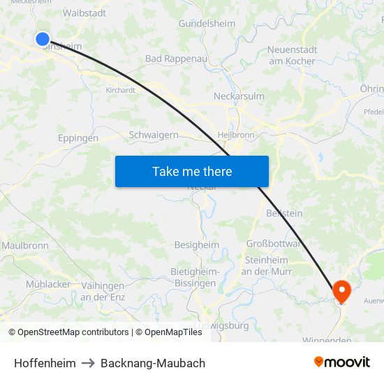 Hoffenheim to Backnang-Maubach map