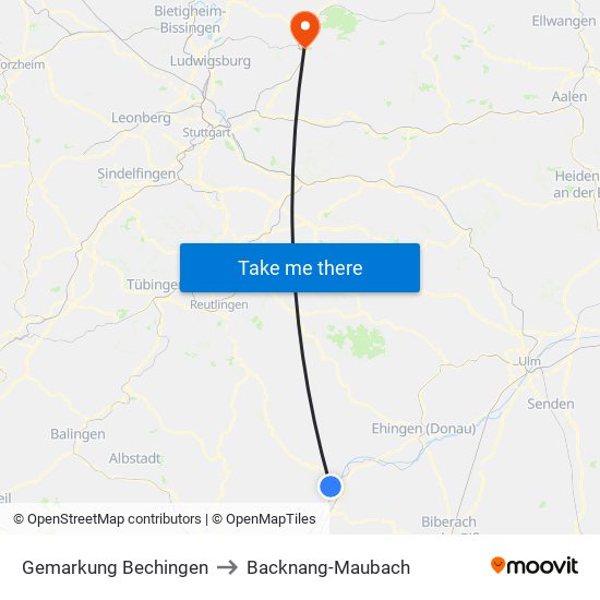 Gemarkung Bechingen to Backnang-Maubach map