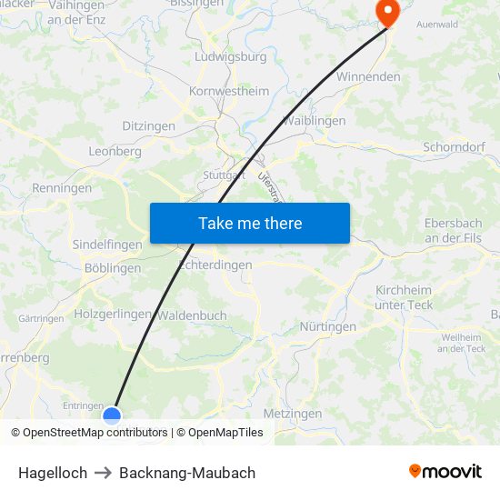 Hagelloch to Backnang-Maubach map