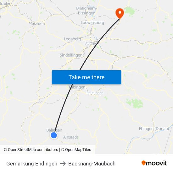 Gemarkung Endingen to Backnang-Maubach map