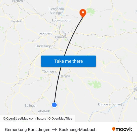 Gemarkung Burladingen to Backnang-Maubach map