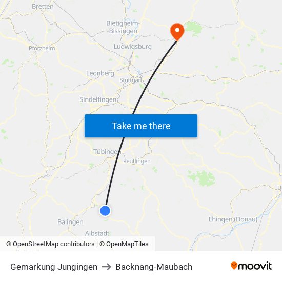 Gemarkung Jungingen to Backnang-Maubach map