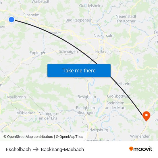 Eschelbach to Backnang-Maubach map