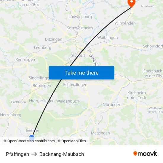 Pfäffingen to Backnang-Maubach map