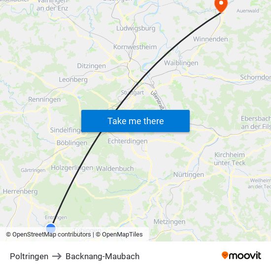 Poltringen to Backnang-Maubach map