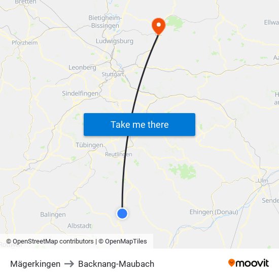 Mägerkingen to Backnang-Maubach map