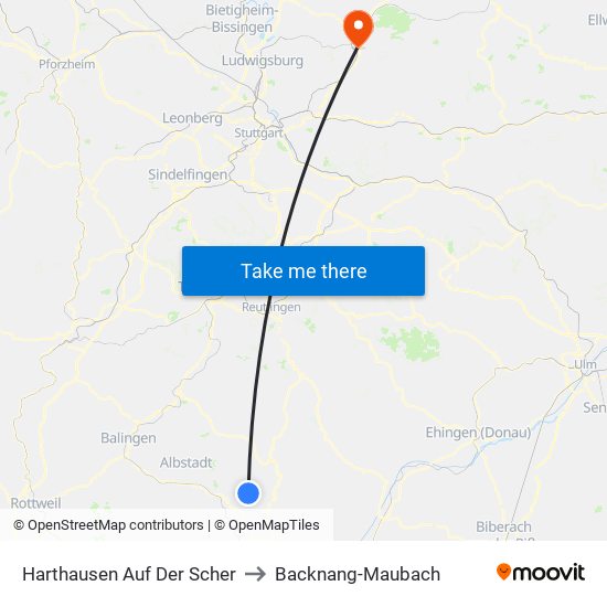 Harthausen Auf Der Scher to Backnang-Maubach map