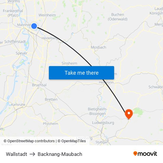 Wallstadt to Backnang-Maubach map