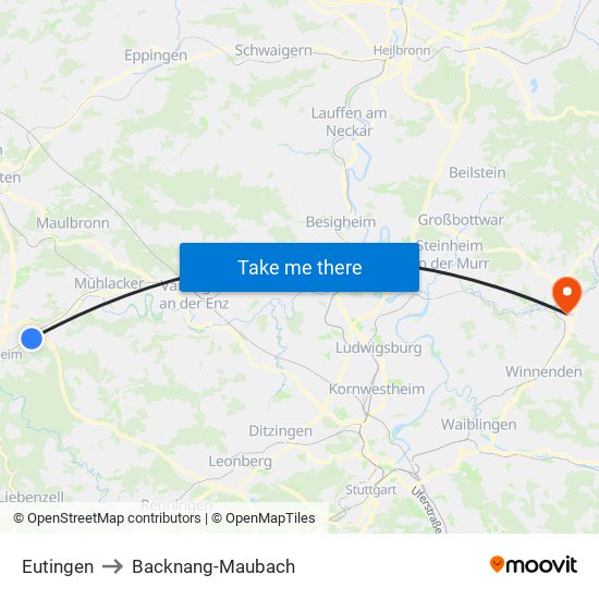 Eutingen to Backnang-Maubach map