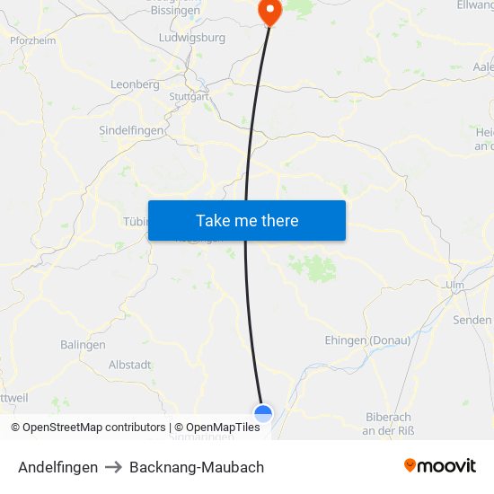 Andelfingen to Backnang-Maubach map