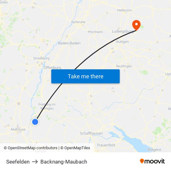 Seefelden to Backnang-Maubach map