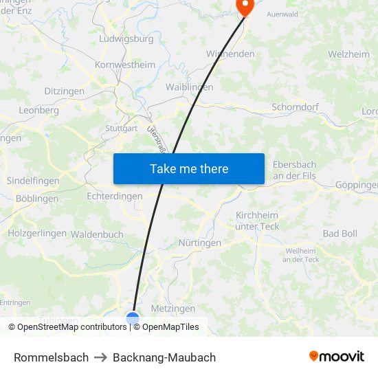 Rommelsbach to Backnang-Maubach map