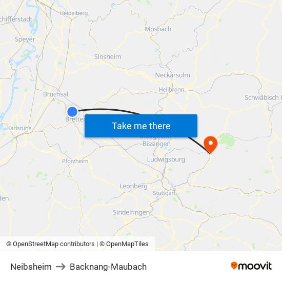 Neibsheim to Backnang-Maubach map