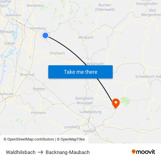 Waldhilsbach to Backnang-Maubach map