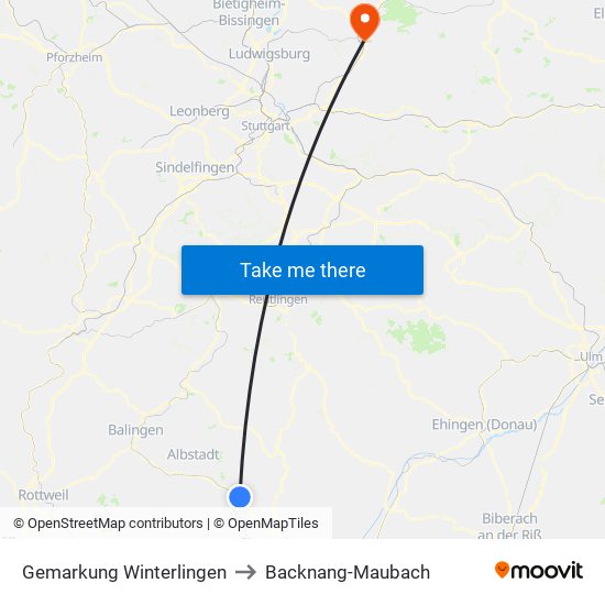 Gemarkung Winterlingen to Backnang-Maubach map