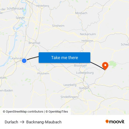 Durlach to Backnang-Maubach map