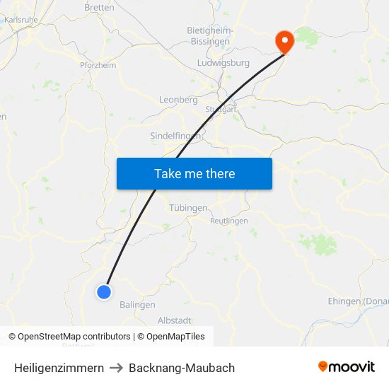 Heiligenzimmern to Backnang-Maubach map