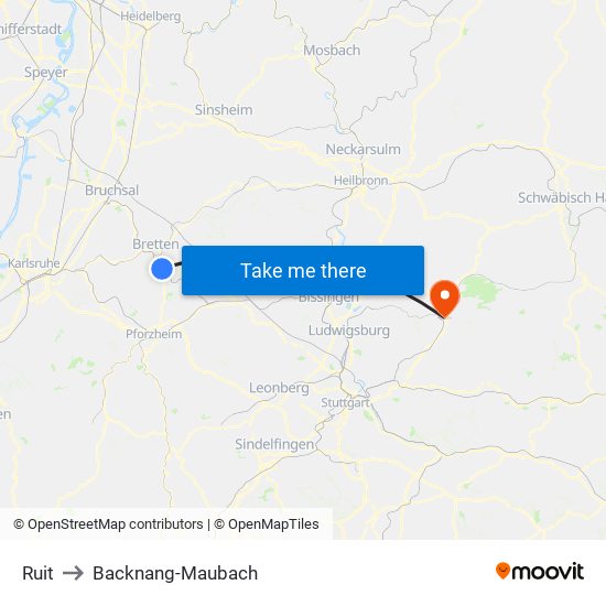 Ruit to Backnang-Maubach map