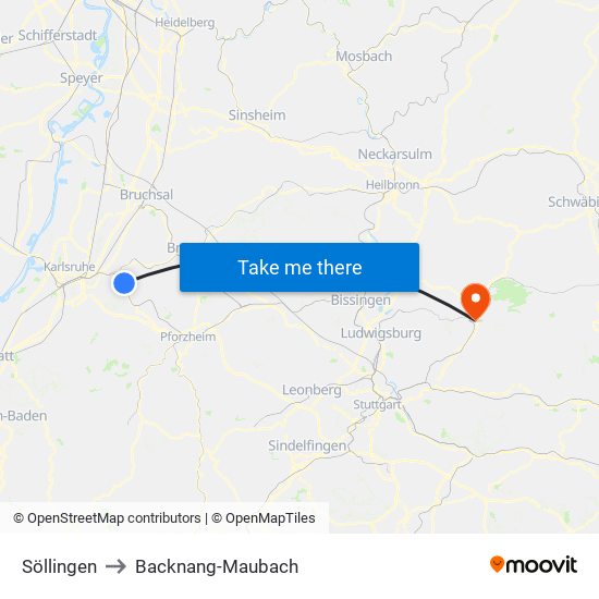 Söllingen to Backnang-Maubach map