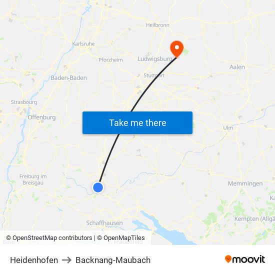 Heidenhofen to Backnang-Maubach map