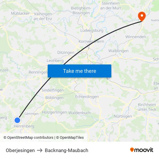 Oberjesingen to Backnang-Maubach map