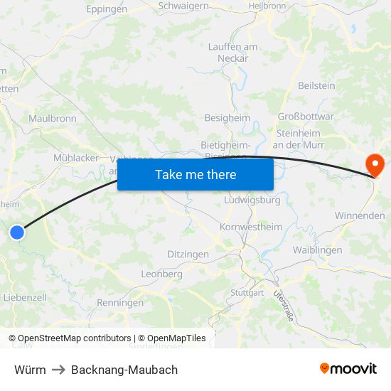 Würm to Backnang-Maubach map