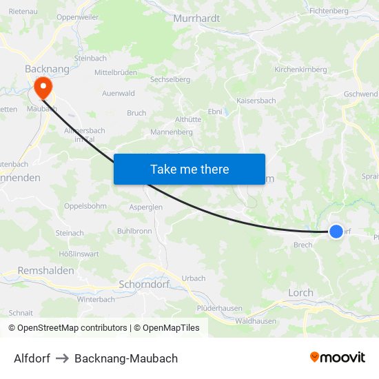 Alfdorf to Backnang-Maubach map