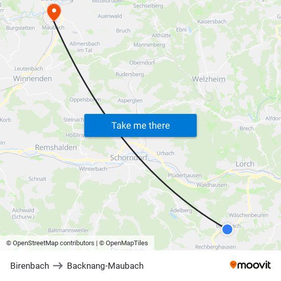 Birenbach to Backnang-Maubach map