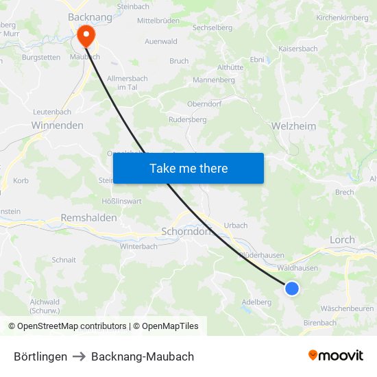 Börtlingen to Backnang-Maubach map