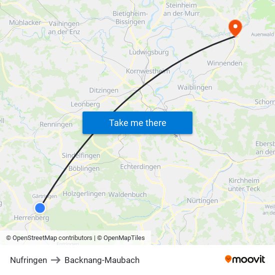 Nufringen to Backnang-Maubach map