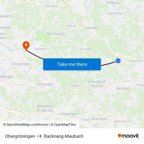 Obergröningen to Backnang-Maubach map