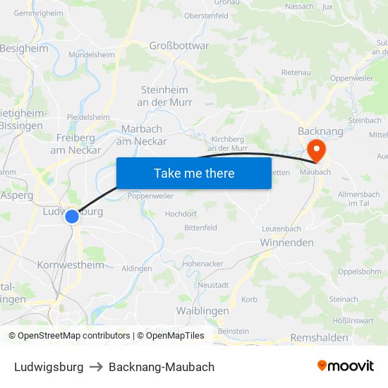 Ludwigsburg to Backnang-Maubach map