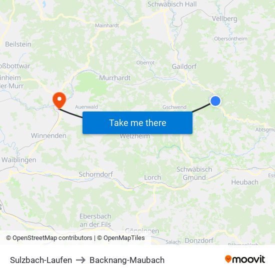 Sulzbach-Laufen to Backnang-Maubach map