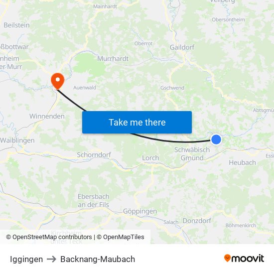 Iggingen to Backnang-Maubach map