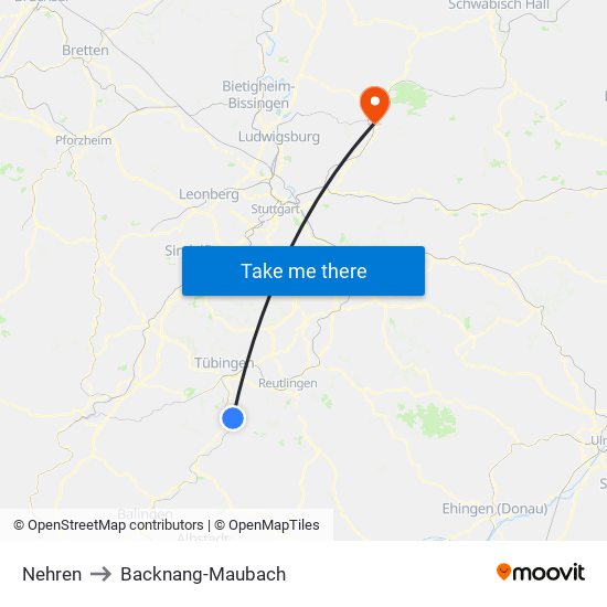 Nehren to Backnang-Maubach map