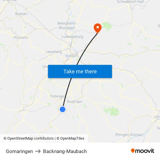 Gomaringen to Backnang-Maubach map