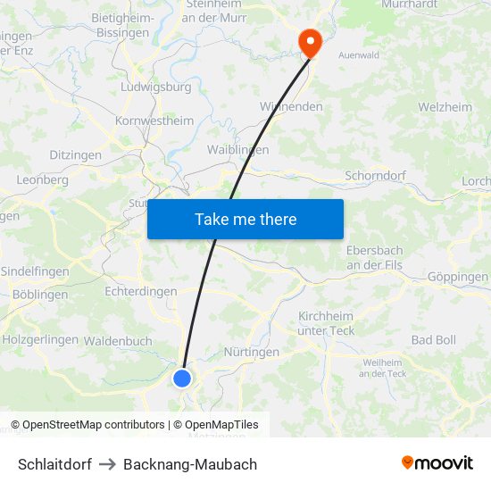 Schlaitdorf to Backnang-Maubach map