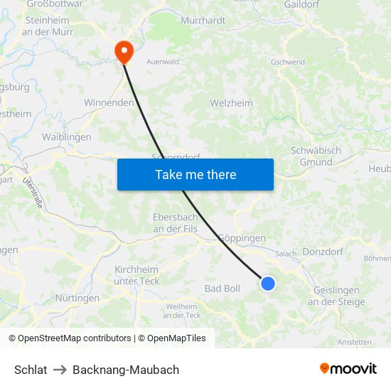 Schlat to Backnang-Maubach map