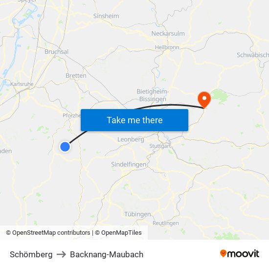 Schömberg to Backnang-Maubach map