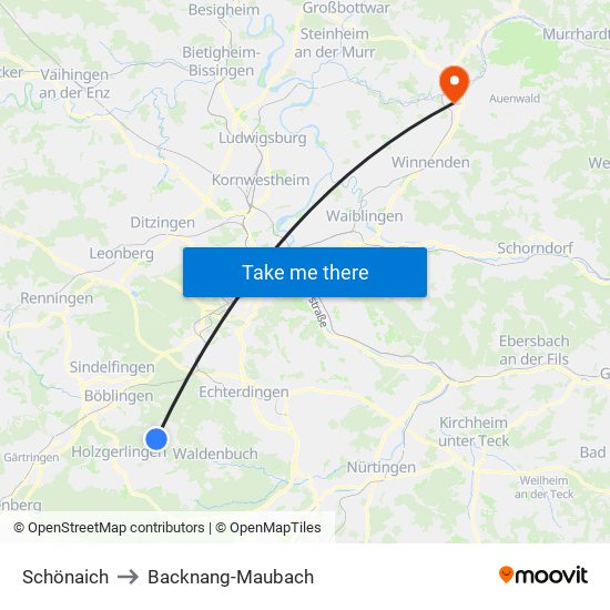 Schönaich to Backnang-Maubach map