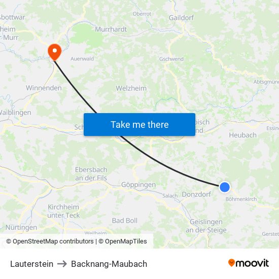 Lauterstein to Backnang-Maubach map