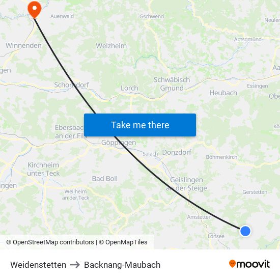 Weidenstetten to Backnang-Maubach map