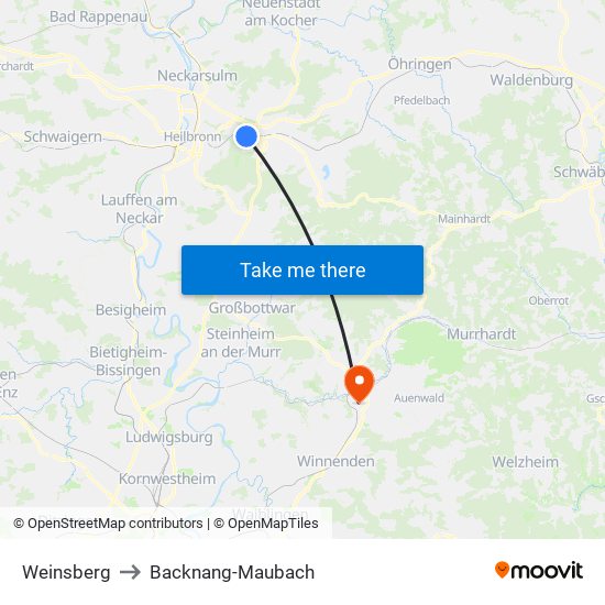 Weinsberg to Backnang-Maubach map