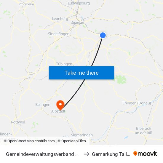 Gemeindeverwaltungsverband Plochingen to Gemarkung Tailfingen map