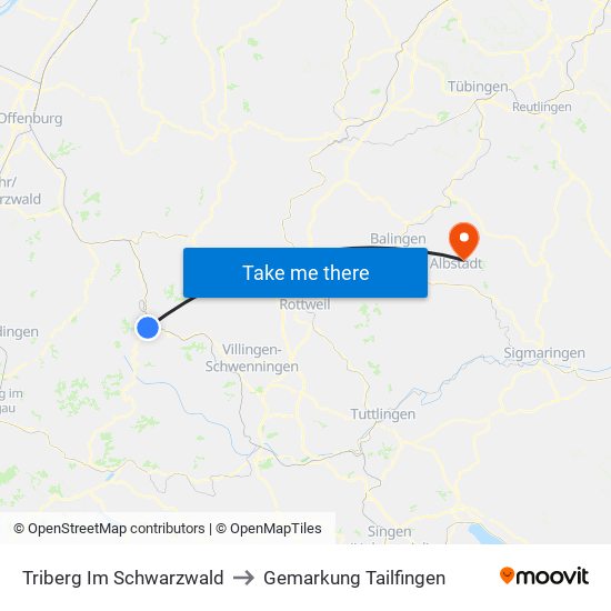Triberg Im Schwarzwald to Gemarkung Tailfingen map